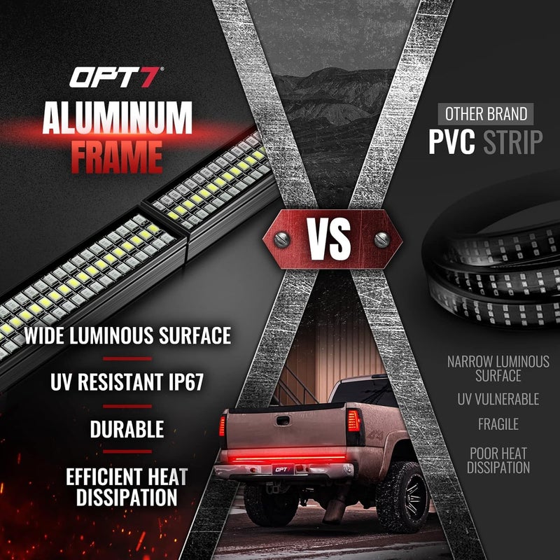 OPT7 60" Redline Parlux Triple Row LED Tailgate Light Bar w/Sequential Red Turn Signal, Rigid Aluminum Frame Strip – Only Works With Add-On Easy Connect Harness – Full Functions: Reverse Brake Running - Image 5